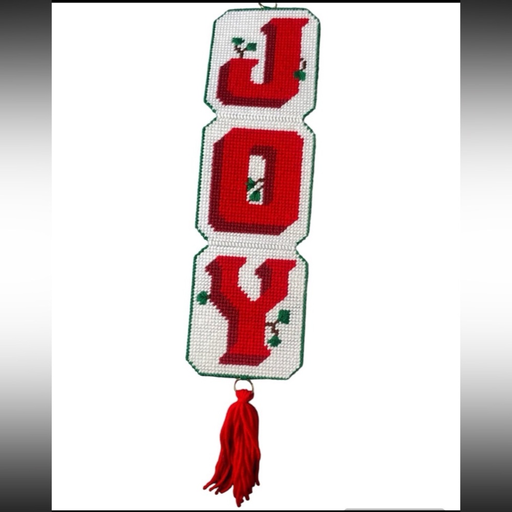 Vintage Handmade Needlework Christmas Joy Hanging